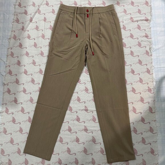 Kiton Other - Kiton Khaki Casual Trousers With Red Decorative Buttons
